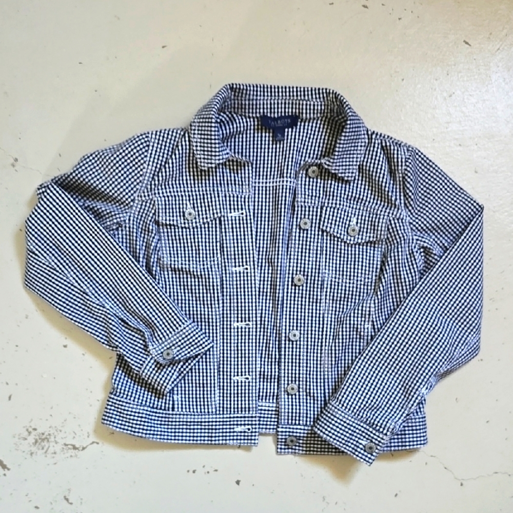 Talbots Gingham Checkered Black And White Cropped Jacket Size Small